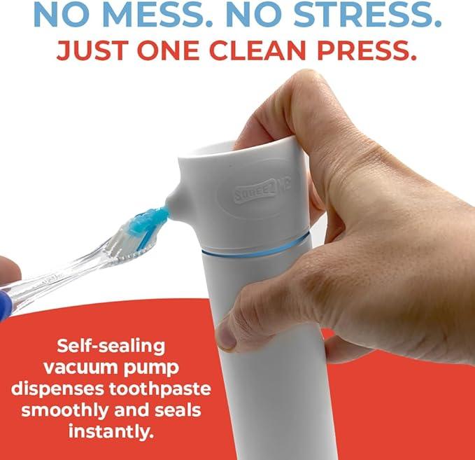 SqueezMe EasyPump Toothpaste Dispenser System - No-Mess Toothpaste Dispenser for Kids, Adults, Families - Hygienic Design & Easy One-Hand Use - Organizers & Accessories for Bathroom - Universal Fit - ModernBath