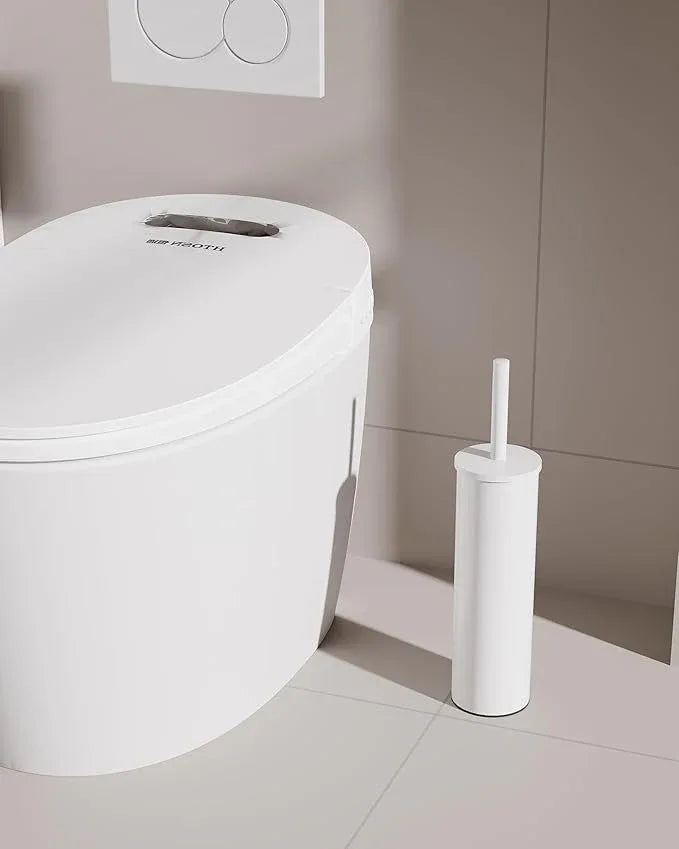 WZKALY Toilet Brush and Holder Set, Stainless Steel Toilet Bowl Brush with Lid, Rust Proof Toilet Cleaner Brush with Caddy, Durable Bristles, Splash Proof, Ideal for Bathroom（1 Pack, White） - ModernBath
