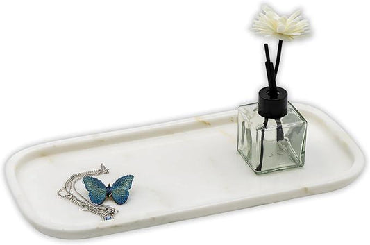 MarmorReal Natural Marble Bathroom Tray for Perfume, Candles, Jewelry Stone Vanity, Bathroom & Kitchen Counter Organizer and Home Decor (Calacatta Gold‌ Marble(11.41 * 5.51 * 0.7)) - ModernBath