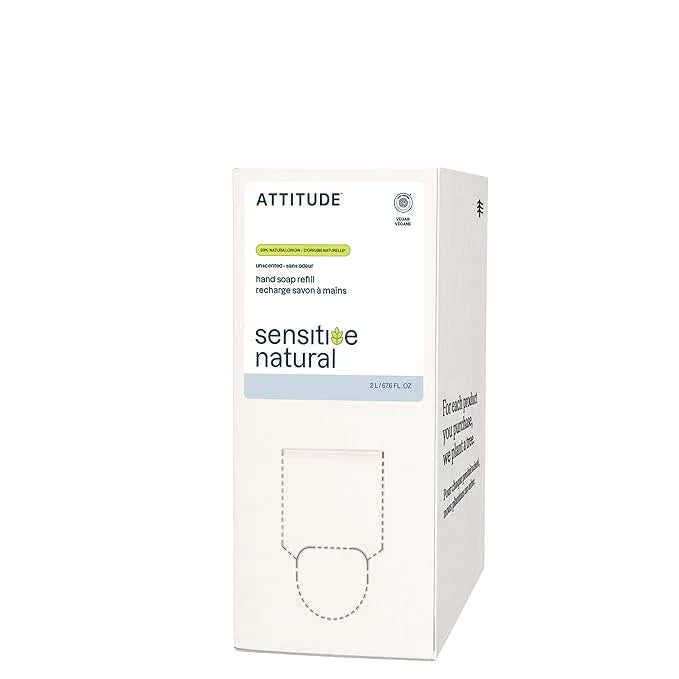 ATTITUDE Gentle Hand Soap for Sensitive Skin, EWG Verified, Enriched with Oats, Dermatologically Tested, Vegan, Unscented, Bulk Refill, 67.6 Fl Oz - ModernBath