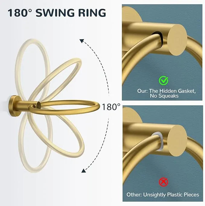 FORIOUS Toilet Paper Holder Wall Mount, SUS304 Stainless Steel Double Post Pivoting Tissue Roll Holder and Hand Towel Ring Set for Bathroom, RV, Bathroom Hardware Accessories Set, Brushed Gold - ModernBath