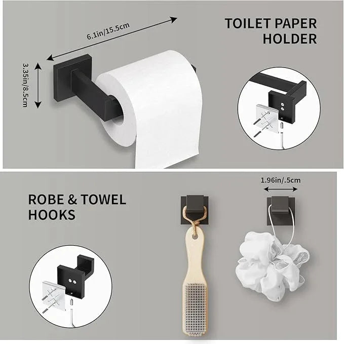 5-Pieces Matte Black Bathroom Accessories Set, 16 Inch Bath Towel Bar Set, SUS 304 Stainless Steel Bathroom Hardware Set, Towel Racks for Bathroom Wall Mounted - ModernBath