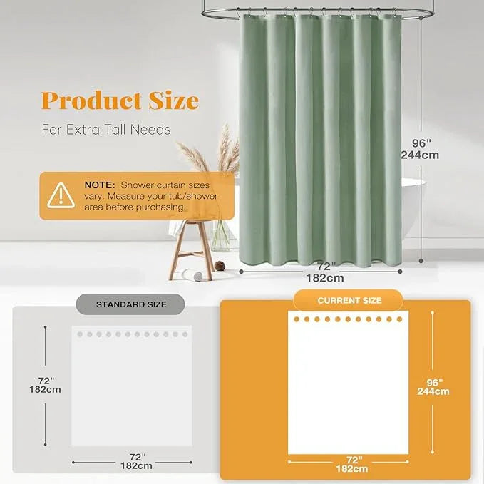 BTTN Fabric Shower Curtain, Linen Textured Heavy Duty Polyester Cloth Shower Curtain Set with Plastic Hooks, Sage Green, 72x96 - ModernBath
