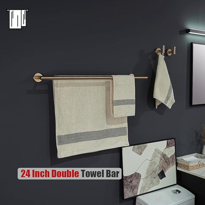 JQK Double Towel Bar Champagne Bronze, 27 Inch 304 Stainless Steel Thicken 0.8mm Towel Rack for Bathroom, Towel Holder Wall Mount, Useable Length 24 Inch, TB100L24-CB - ModernBath