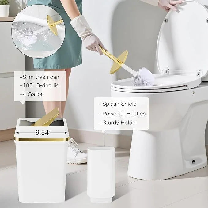 25PCS Bathroom Accessory Set, White Bathroom Set with Large-Capacity 4 Gallon Trash Can,Bathroom Rugs Set, Waterproof Shower Curtain, Toilet Brush, Toothbrush Holder & Soap Dispenser - ModernBath