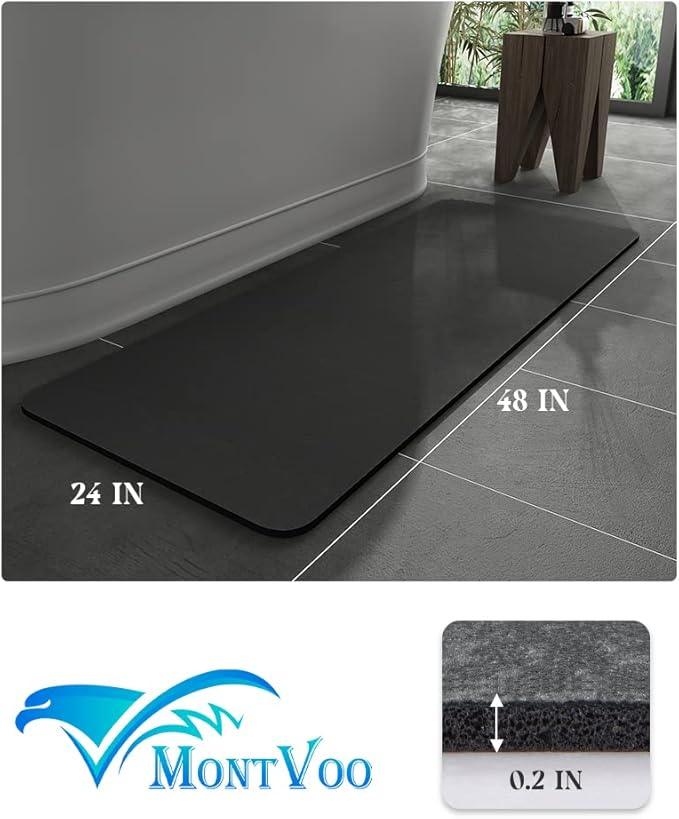 MontVoo -Bath Mat Rug-Rubber Backing Non Slip Quick Dry Absorbent Thin Bathroom Rugs Fit Under Door-Faux Suede Surface Bathroom Floor Mats-Shower Rug for in Front of Bathtub Shower Dark Grey 24"x48" - ModernBath