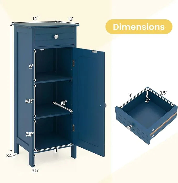 GLACER Bathroom Floor Cabinet, Multifunctional Storage Cabinet with 2 Adjustable Shelves, Space-Saving Storage Organizer, Ideal for Bathroom, Living Room, Kitchen (Blue) - ModernBath