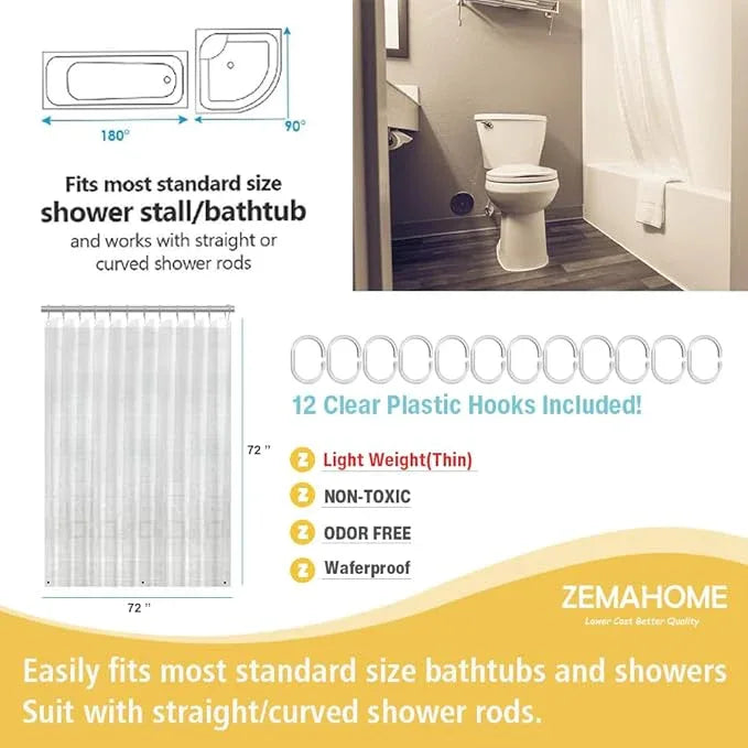 ZEMAHOME Thin 3D EVA Shower Curtain Liner Geometric, 72x72 Premium Light Weight Clear Plastic Bathroom Shower Curtain with Rustproof Metal Grommets 3 Magnets for Shower Stall, Bathtubs - ModernBath