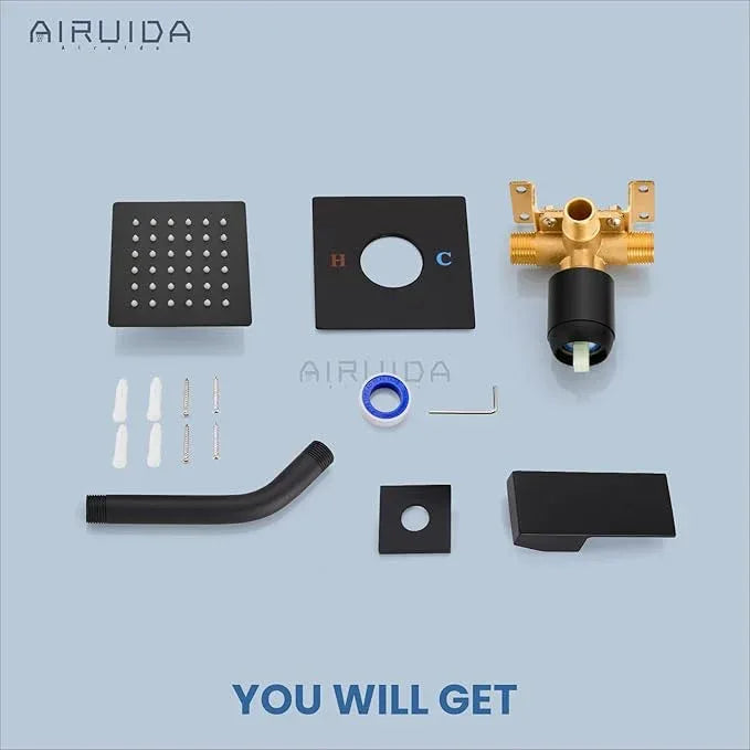 Airuida Shower Faucet Set Bathroom Rain Shower System SUS304 Stainless Steel Single Handle With Male Threads Rough-in Valve Shower Trim Kit 4 Inch Wall Mount Shower Head Matte Black - ModernBath