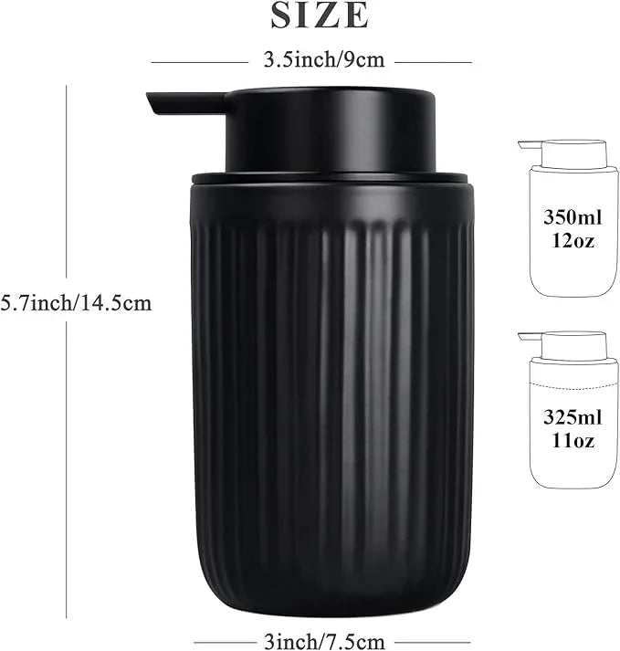 BosilunLife Foam Hand Soap Dispenser - Ceramic Black Foaming Soap Dispenser for Bathroom 12oz Refillable Liquid Lotion Soap Dispenser with Rust-Proof foaming Pump for Countertop - ModernBath