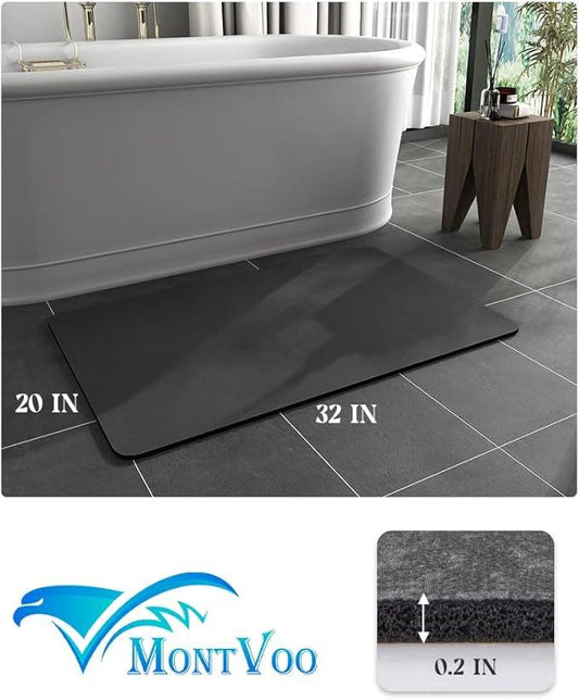 MontVoo -Bath Mat Rug-Rubber Backing Non Slip Quick Dry Absorbent Thin Bathroom Rugs Fit Under Door-Faux Suede Surface Bathroom Floor Mats-Shower Rug for in Front of Bathtub Shower Dark Grey 20"x32" - ModernBath