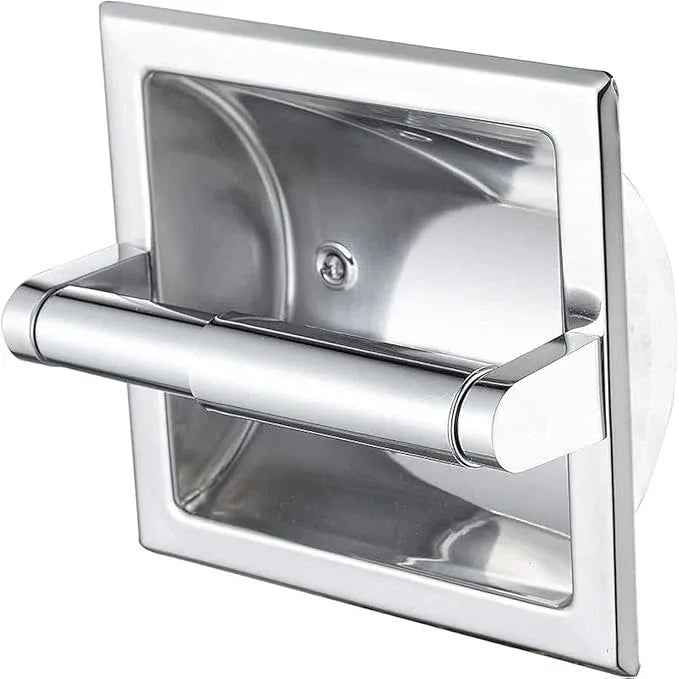 Recessed Toilet Paper Holder in Wall Insert Tissue Mount Toliets Toulet Mounted for Mega Rolls Bathroom Space Saving Design Brushed Silver - ModernBath