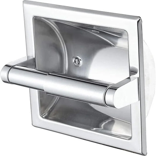 Recessed Toilet Paper Holder in Wall Insert Tissue Mount Toliets Toulet Mounted for Mega Rolls Bathroom Space Saving Design Brushed Silver - ModernBath
