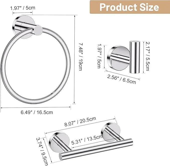 Polished Chrome Bathroom Hardware Set, 4-Piece Towel Holder Set Include Double Bases Toilet Paper Holder,Towel Ring and 2 Towel Hooks Stainless Steel Wall Mounted Bathroom Hardware Accessories Set - ModernBath