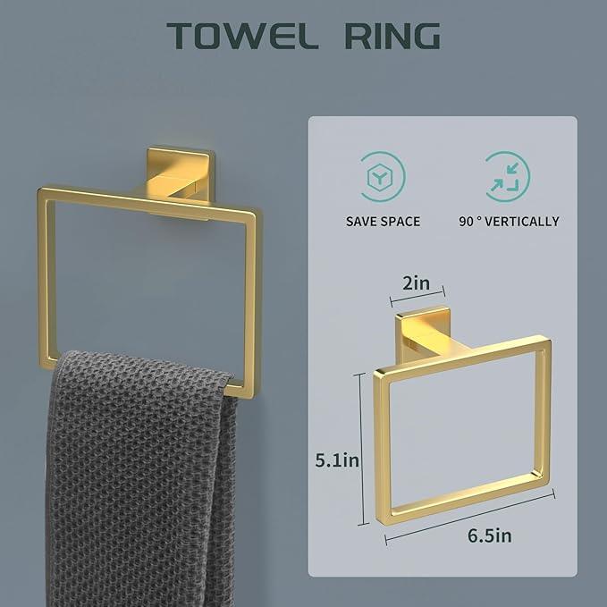 7 Piece Gold Bathroom Hardware Set with Brushed Gold Bathroom Accessories - Square 2 Towel Bars Towel Rack Stainless Steel 23-Inch - ModernBath