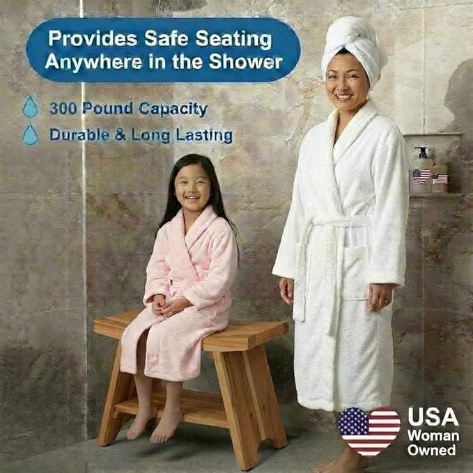 EcoDecors 35 Inch Serenity Teak Shower Bench – Waterproof Bathroom Seat with Large Storage Shelf For Adults & Seniors | Spa-Style Teak Wood Stool with Non-Slip Feet, Elegant Finish, 300 Pound Capacity - ModernBath