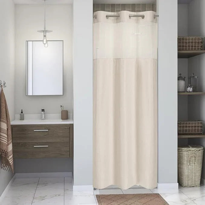 eachope Stall No Hooks Needed Linen Textured Shower Curtain with Snap-in Fabric Liner Set,Hotel Luxury Decor Shower Curtains for Bathroom,Waterproof & Washable,48Wx74H,Cream - ModernBath