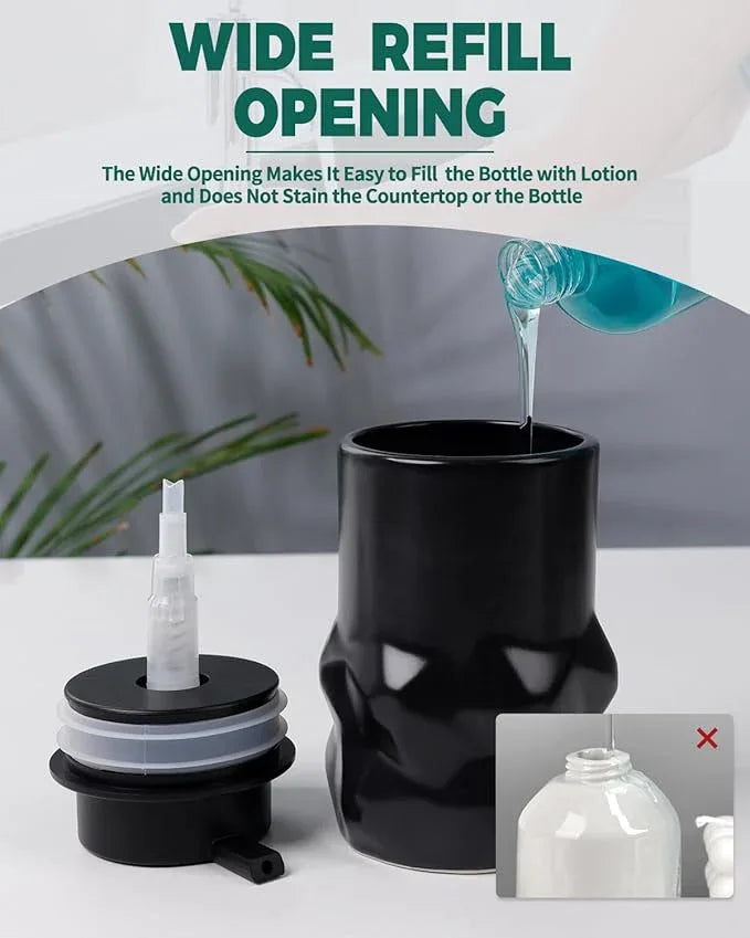 BosilunLife Hand Soap Dispenser - Foam Soap Dispenser Bathroom Ceramic Dish Liquid Soap Dispenser for Kitchen, Bathroom Countertop Soap Dispensers (Black-Liquid-Sculpt) - ModernBath
