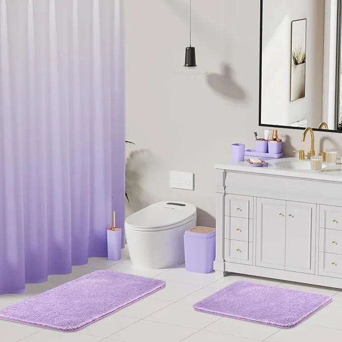 XLHOMO Bathroom Accessory Set–Bathroom Sets with Shower Curtain and Rugs, Non Slip Bathroom Rugs Super Absorbent, Light Purple Ombre Shower Curtain with Hooks, Lavender Bathroom Sets Complete for Home - ModernBath