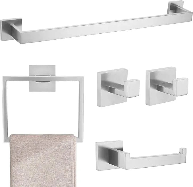 Brushed 5-Piece Bathroom Hardware Accessories Set-Towel Bar & Holder Racks for Bathroom,SUS304 Stainless Steel,Wall Mounted,23.6-Inch - ModernBath