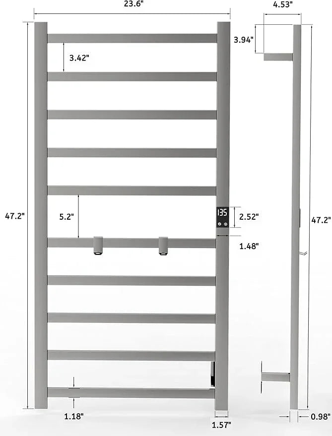 Electric Towel Warmer | Super Thin | with Timer & Temperature Multi-Level Adjustments | Hardwired & Plug-in | 10 Bar Brushed Finish - ModernBath