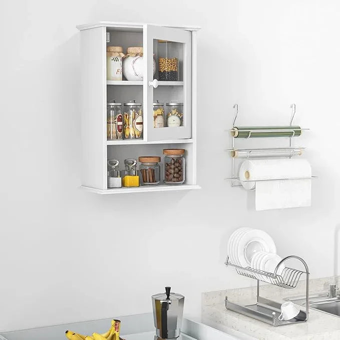LOKO Bathroom Medicine Cabinet, Over The Toilet Storage Organizer with Adjustable Shelf, Modern Wall Mounted Storage Cabinet with Tempered Glass Door for Living Room, Entryway (White) - ModernBath