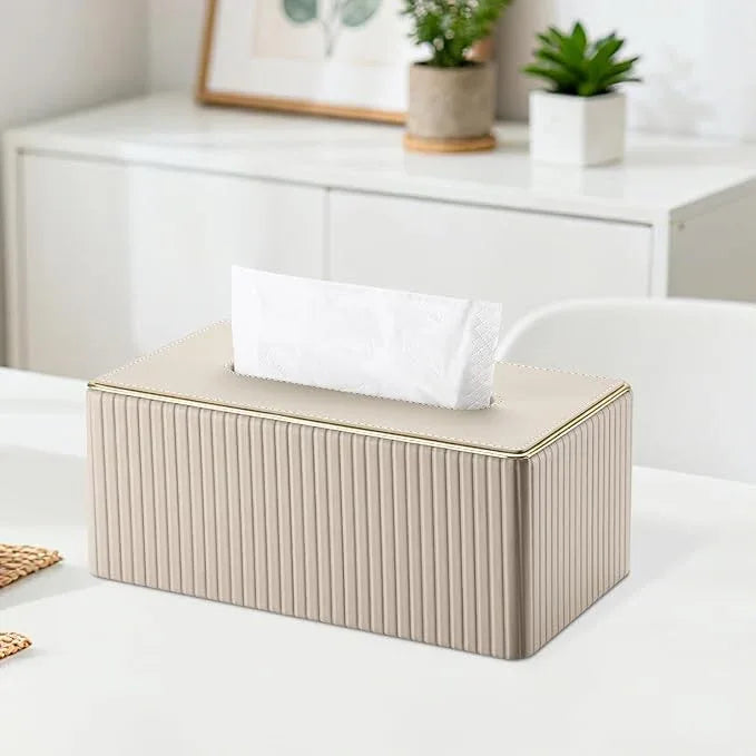 KINGFOM Rectangular Tissue Box Cover, PU Leather Tissue Box Holder with Magnetic Bottom, Napkin & Facial Tissue Holder Dispenser Decorative Box Cover for 120-count (3-Ply) 160-count (2-Ply) Beige - ModernBath
