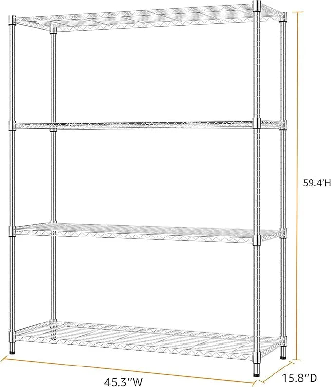5-Shelf Storage Shelves,Wire Shelving Heavy Duty Metal Storage Shelving Unit Adjustable Garage Shelving Rack Pantry Kitchen (Chrome, 4 Tier,15.8" D x 45.3" W x 59.4" H) - ModernBath