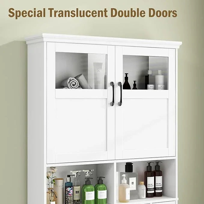 Vabches Freestanding Toilet Storage Cabinet with Double Doors, Shelf Space Saver, Anti-Tip Design & Adjustable Shelf, White - ModernBath