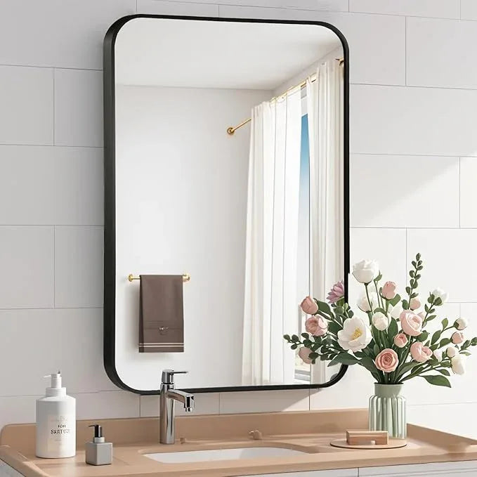 CLBA Black Bathroom Mirror, 22x30 Inch Matte Black Mirror, Aluminum Alloy Framed Vanity Mirror, Rounded Rectangle Mirror for Over Sink, Anti-Rust Wall Mirror (Horizontally or Vertically) - ModernBath