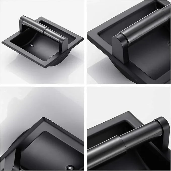Matte Black Recessed Toilet Paper Holder/Tissue Paper Holder Stainless Steel Toilet Paper Holder in Wall for Bathroom Accessories Rear Mounting Bracket Included - ModernBath