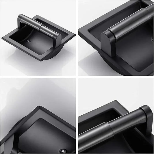 Matte Black Recessed Toilet Paper Holder/Tissue Paper Holder Stainless Steel Toilet Paper Holder in Wall for Bathroom Accessories Rear Mounting Bracket Included - ModernBath