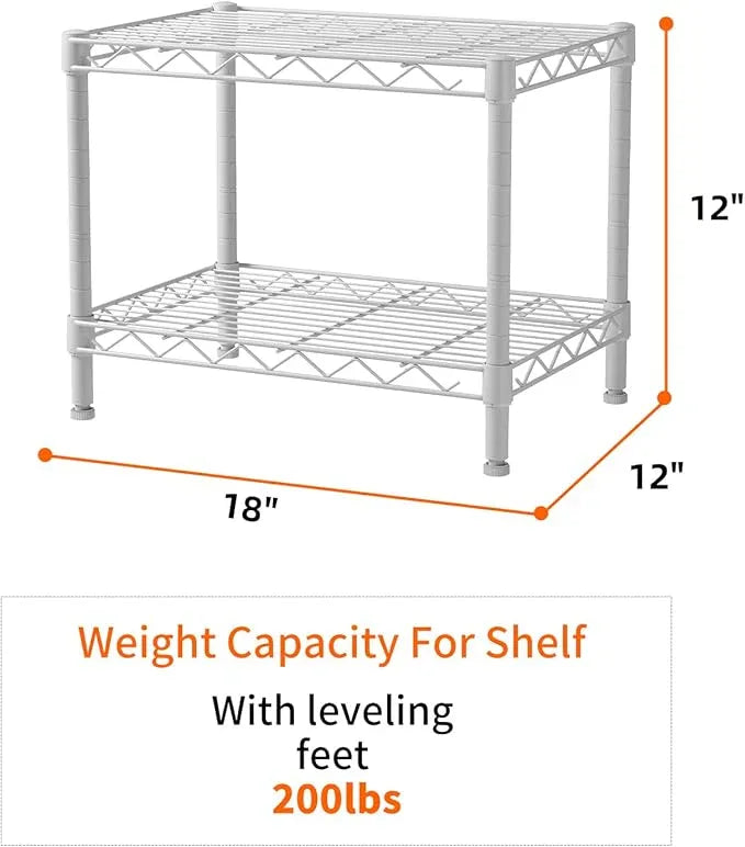 SINGAYE 2 Small Shelves Kitchen Storage Shelf Wire Shelving Unit Metal Shelf Adjustable Organizers Storage Shelving for Office Pantry White 12" D X 18" W X 12" H - ModernBath