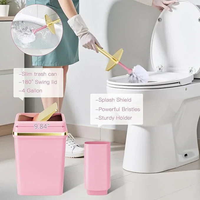 25PCS Bathroom Accessory Set, Pink Bathroom Set with Large-Capacity 4 Gallon Trash Can,Bathroom Rugs Set, Waterproof Shower Curtain, Toilet Brush, Toothbrush Holder & Soap Dispenser - ModernBath