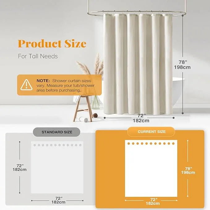 BTTN 78 Inch Long Shower Curtain, Linen Textured Thick Weighted Fabric Shower Curtain Set with 12 Plastic Hook, Neutral Waterproof Polyester Bath Curtains for Bathroom and Bathtubs, 72x78, Light Cream - ModernBath