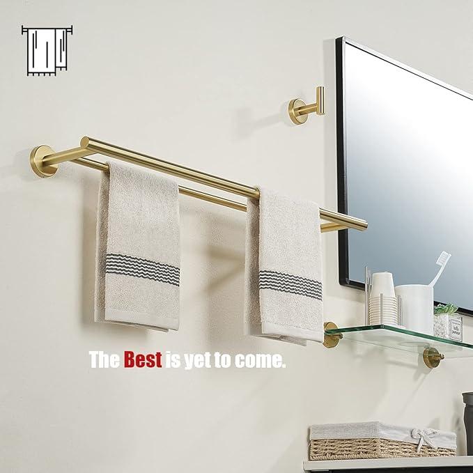 JQK Double Towel Bar 27 Inch, Brass Gold Useable Length 24 Inch 304 Stainless Steel Thicken 0.8mm Bath Towel Rack for Bathroom, Towel Holder Wall Mount 2 Pack, TB100L24-BG-P2 - ModernBath