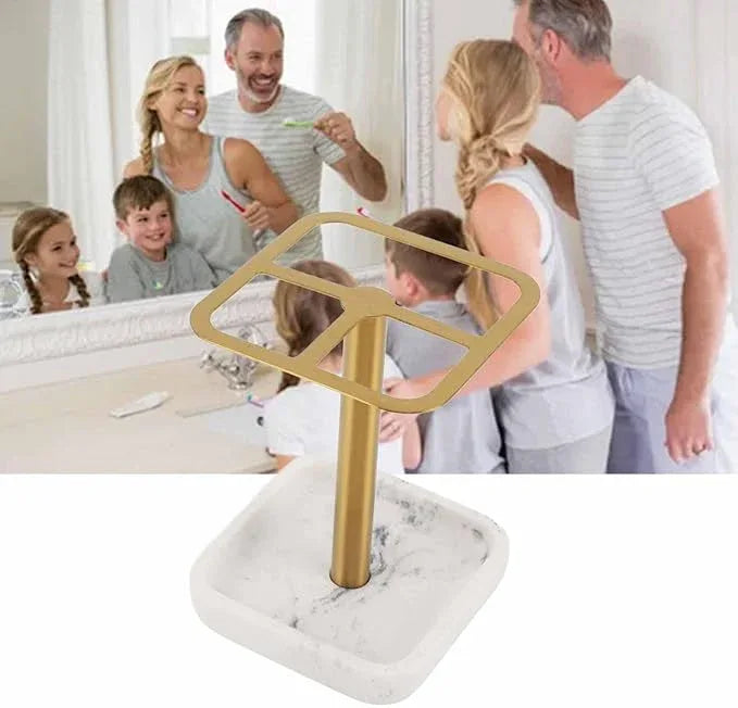 Fayelume Gold Toothbrush Holder, Stainless Steel Toothbrush Holder, Toothpaste Dispenser, 3 Slots, Space Saving, for Bathroom, Countertops - ModernBath