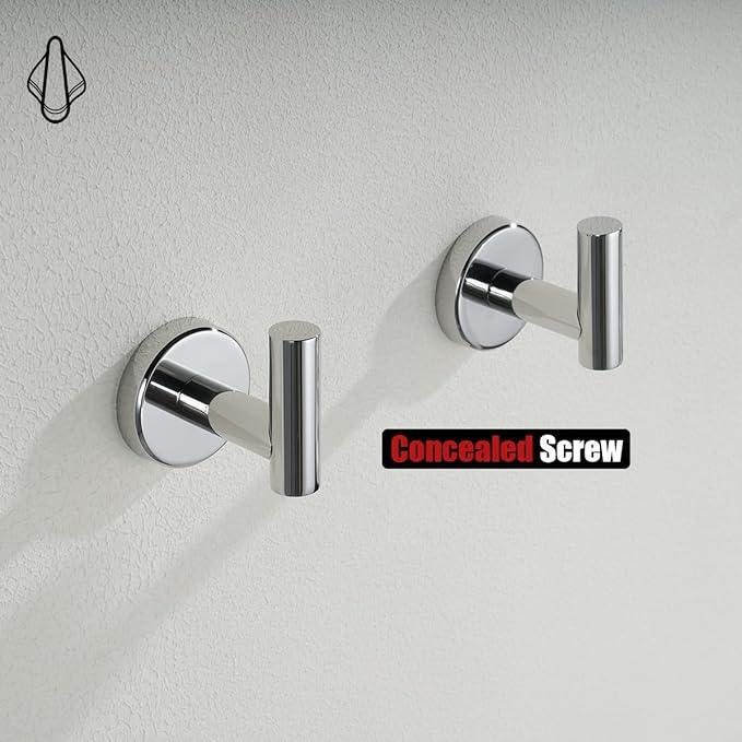 JQK Chrome Bathroom Towel Hook, 304 Stainless Steel Coat Robe Clothes Hook for Bathroom Kitchen Garage Wall Mounted (Pack of 4), TH100-CH-P4 - ModernBath