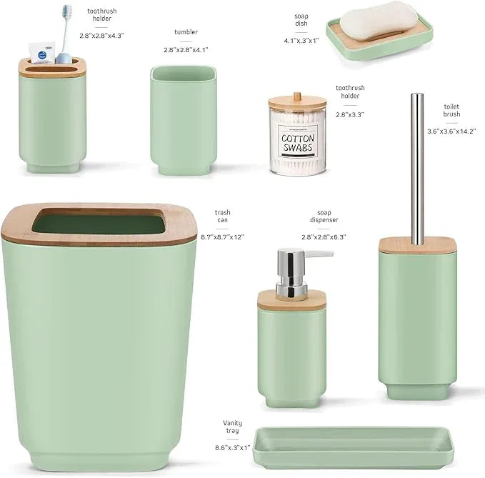 IMAVO Bathroom Accessories Set,Green Bathroom Set,11 Pieces Bathroom Accessory Set,Trash Can for Bathroom Accessories Décor and Housewarming Gifts - ModernBath