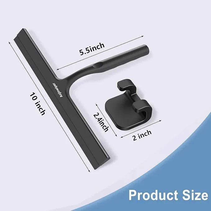 Anjinwiper Household Squeegee for Shower Glass Doors, Silicone Shower Squeegee with Adhesive Hook, Bathroom Squeegee for Shower, Window Cleaner Tool for Glass Door, Kitchen, Tile Wall(10 inch-Black) - ModernBath