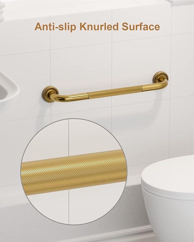 20 Inch Bronze Shower Grab Bar Gold, Munzong Antique Brass Bathroom Grab Bar w/Anti-Slip Knurled Grip, Bathroom Balance Bar, Safety Bath Handrail Support, Handicap Injury Elderly Senior Assist Handle - ModernBath