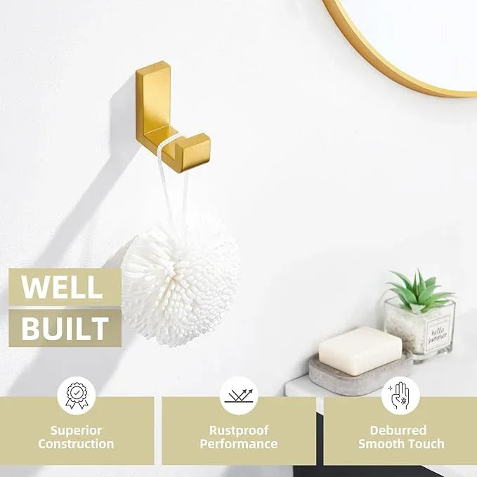 Angle Simple Towel Hook for Bathroom, SUS 304 Stainless Steel Shower Wall Coat Hook, Bath Robe Holder Hanger, Brassy Gold - ModernBath