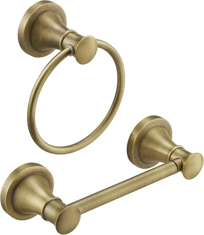 RUMOSE Toilet Paper Holder and Hand Towel Ring Antique Brass Wall Mount Bathroom Hardware Accessories 2 PCS Set Flexible Pivoting Toilet Tissue Roll Holder and Towel Hanger, Stainless Steel - ModernBath
