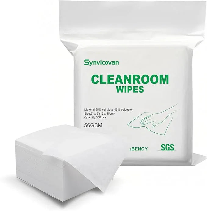 Synvicovan Cleanroom Wipes 6"x6" (300 Pcs, Cellulose/Polyester Blend, Grade B 56GSM) Lint Free Wipes for Laboratory, Electronics, Pharmaceutical,Printing,Automotives and Semiconductor Industries - ModernBath