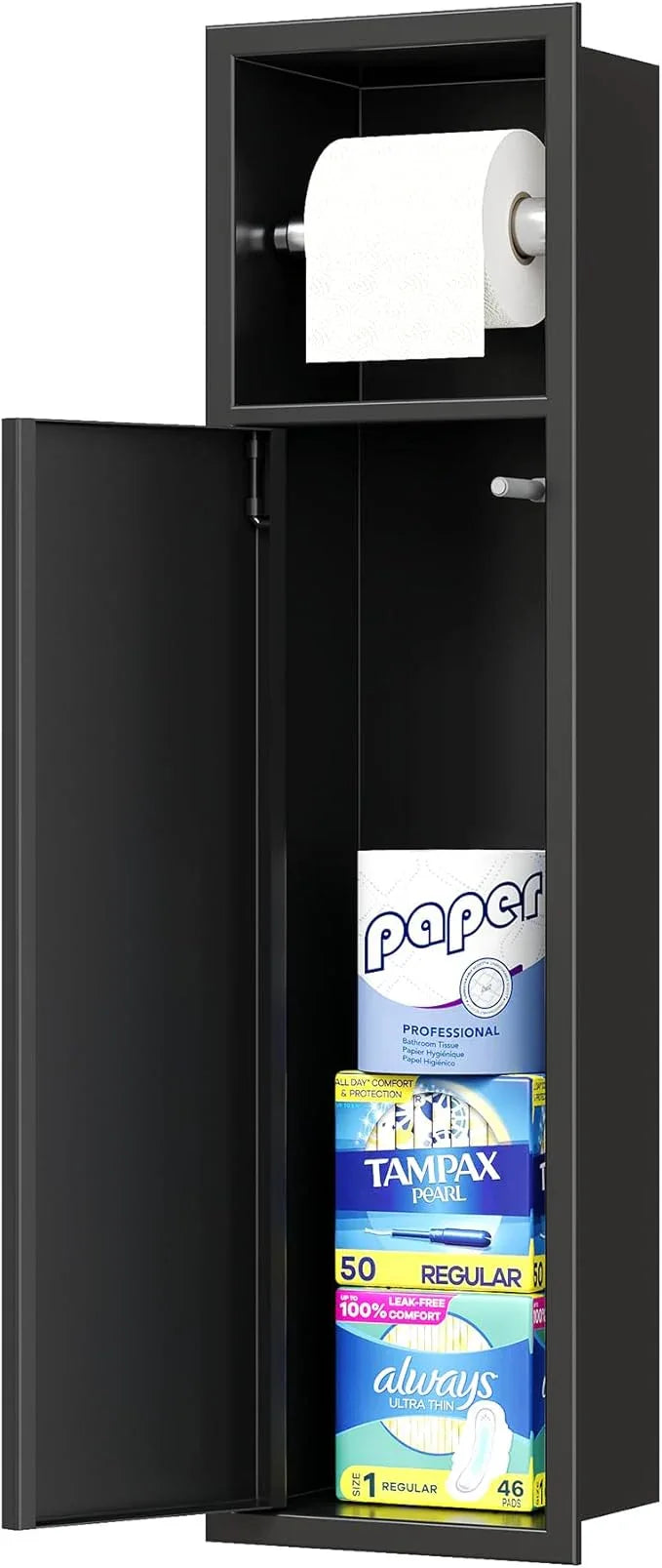 Neodrain Black Recessed Toilet Paper Holder in Wall Tissue Holder, 304 Stainless Steel Tissue Paper Holder with Dispense and Storage for Bathroom(Matte Black) - ModernBath