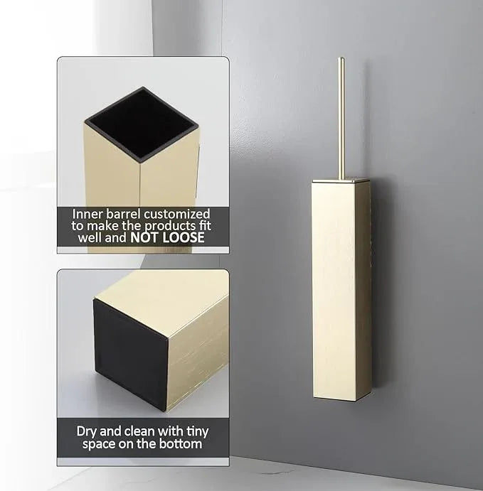 BGL Toilet Brush and Holder Set Brushed Gold Wall Mounted for Bathroom Square Design - ModernBath