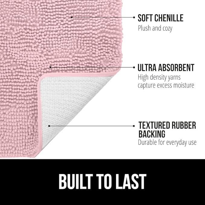 GORILLA GRIP Bathroom Rug Sets, Soft Chenille 2 Piece Area Rugs Set, Toilet Base Mat and 30x20 Carpet, Absorbent Microfiber Washable Mats Dry Quickly, Home Décor and Bath Room Accessories, Lt Pink - ModernBath