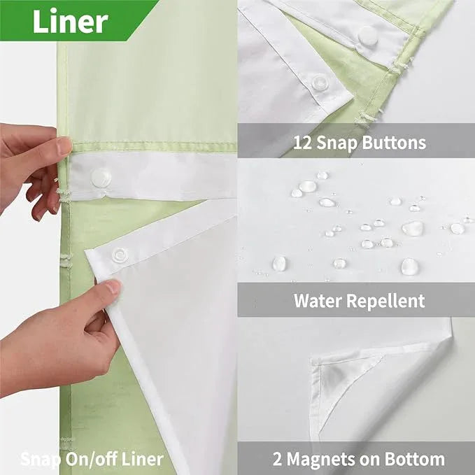 Extra Long No Hook Boho Shower Curtain with Snap-in Fabric Liner Set,71x86,White Woven Fabric Tufted Chevron Striped Design,Modern Chic Minimalist Bathroom Curtain,71x86,Sage Green - ModernBath