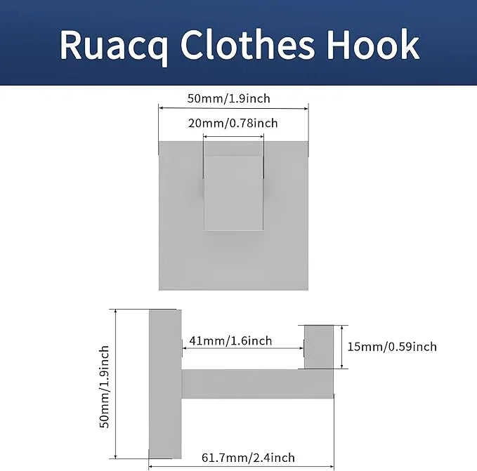 Ruacq Towel Hooks for Bathrooms, Heavy Duty Stainless Steel Square Bathroom Hooks, Wall Mounted Towel Hanger for Robe & Coat, Ideal for Kitchen, Bedroom, and Hotel Use(Brushed Nickel, 2 Pack) - ModernBath