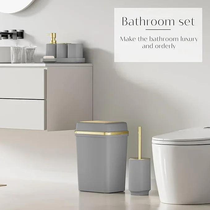 9PCS Bathroom Accessory Set, Grey Bathroom Set with Large-Capacity 4 Gallon Trash Can, Bathroom Accessories Set Complete, Toothbrush Holder, Soap Dispenser, Toilet Brush, Bathroom Decor - ModernBath